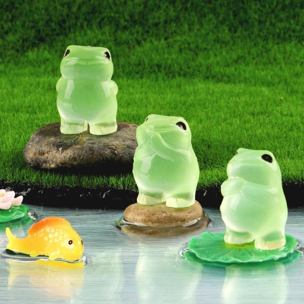 6PCS Glow At Dark Luminous Frog Figurines Cute Resin Frogs Ornament Fairy Garden Decor