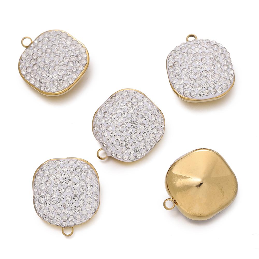 1pcs Stainless Steel Square Shape Charms Pendants with Rhinestone for DIY Bracelet Necklace Jewelry Making Supplies