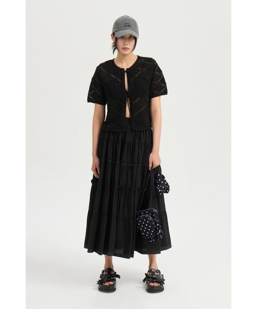 LUCKY CHOUETTE Shirring Back Banding Long Skirt (Black) Lfkax25560Bkx