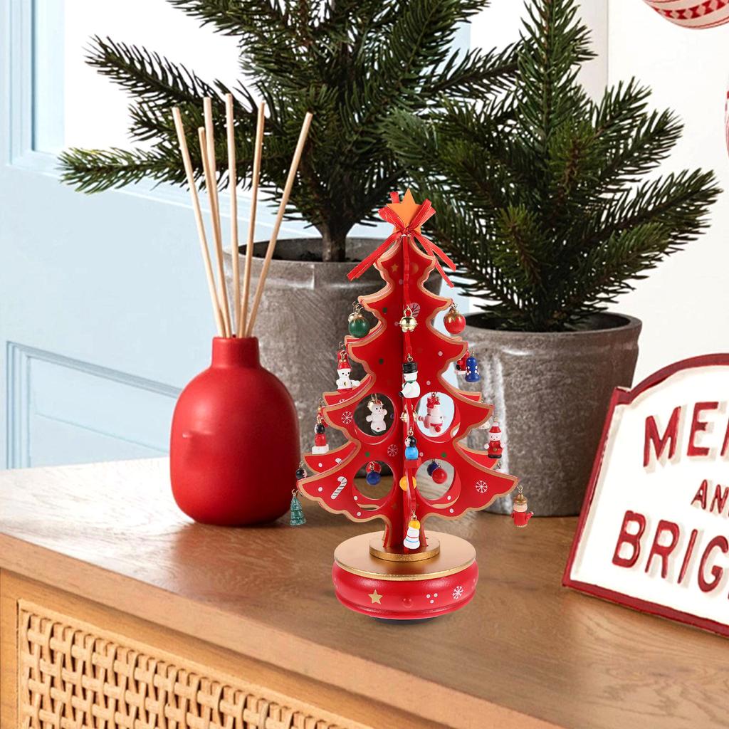 Christmas Tree Music Box Creative Wooden Handmade Miniature Fair-Sounding Melodies Home Decor Gift For Women Girls