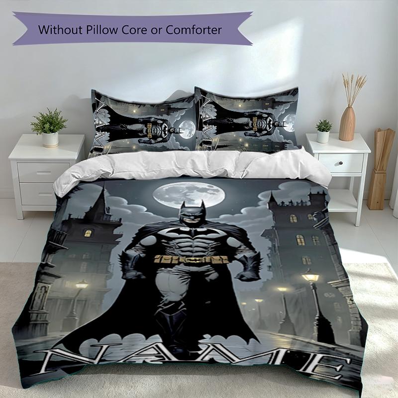 3pcs Custom Name Batman Set,Includes 1 Duvet Cover and 2 Pillowcases,All-season Bedroom Decor