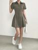European and American Mid-length Pleated Waist Turn-down Collar Shirt Dress