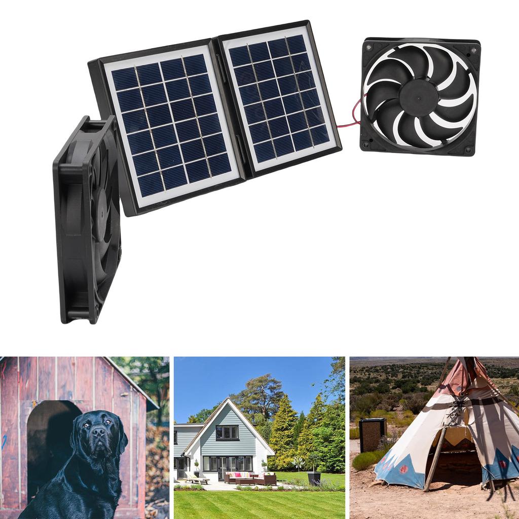 Solar Exhaust Fan Kit Rain Proof 2x5W Exhaust Ventilation Cooling Fan with 10W Foldable Solar Panel for Outdoor Pet House Utility Room