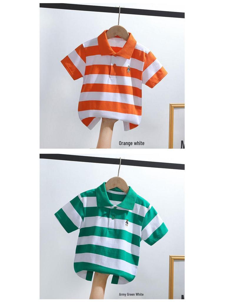 Kids' Korean Striped Cotton Polo Shirt: Short-Sleeved T-Shirt for Boys, Sizes 0-16, Summer Children's Clothing