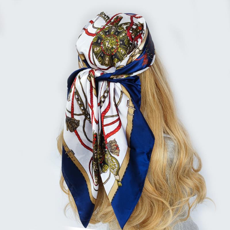 Large Hijab Scarves For Women Fashion Print Silk Satin Scarf Female 90cmx90cm Luxury Brand Square Shawls Head Scarfs For Ladies