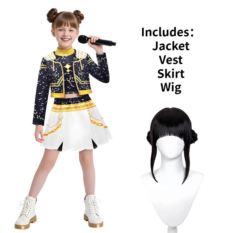 Costume da Cosplay Kpop Hunters Stage per Bambine Ragazze Anime Hunters Outfit da Cosplay Parrucca Completo Costume da Gioco di Ruolo per Feste di Halloween
