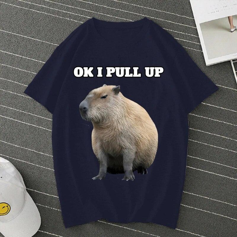 

OK I PULL UP Capybaras, летняя футболка большого размера, футболки с короткими рукавами, уличная футболка Capybaras, женская футболка унисекс, футболка унисекс 4XL