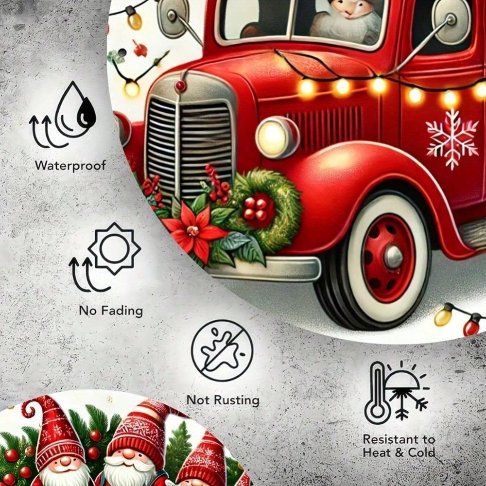 Santa Sleigh Round Metal Tin Sign Vintage Christmas Wall Decor for Home