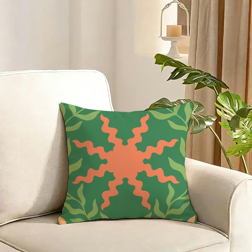 Bohemia Green Cushion Cover Reversible Plush Pillow Cover Soft Fluffy Home Decor for Sofa Bedroom
