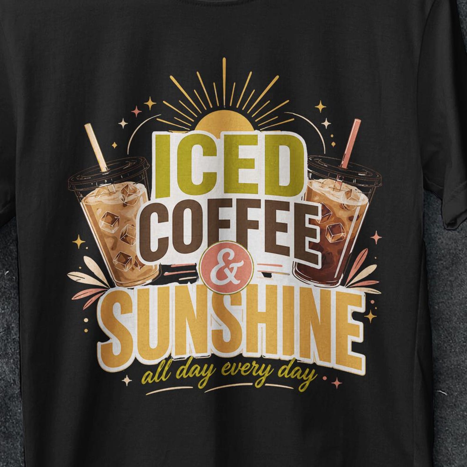 Iced Coffee and Sunshine Shirt, Iced Coffee Shirt, Coffee Lover Gift, Summer Vibes Shirt, Coffee TShirt, summer tee, ice shirt, meme t shirt M