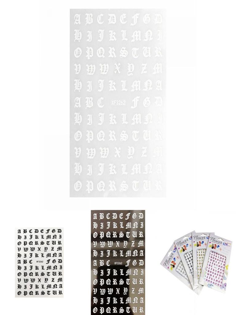 Fashionable 3d Nail Art Stickers With Latin Roman And English Alphabet Letter Designs
