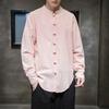 Pánská jarní a podzimní retro košile s dlouhým rukávem, stojáček, ležérní košile, volná bavlněná košile