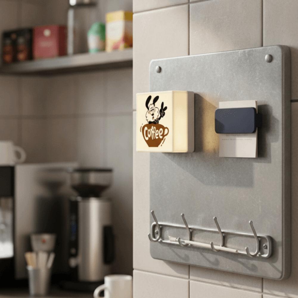 Touch-sensitive Glowing Coffee Shop Fridge Magnet Adjustable Light Brightness Sounding Coffee Light Box Sticker Rechargeable