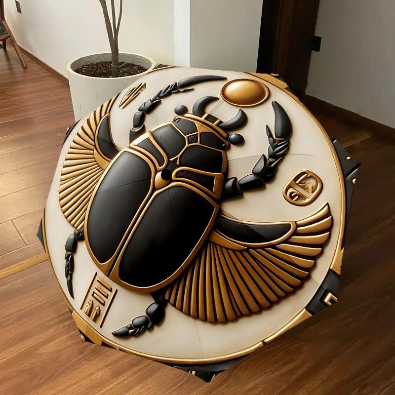 1PC Scarab Beetle Hieroglyphics Automatic Open/Close Umbrella with Windproof, 8-Rib Sturdy Canopy, Durable Ribs, Fashionable Design, Outdoor Accessory