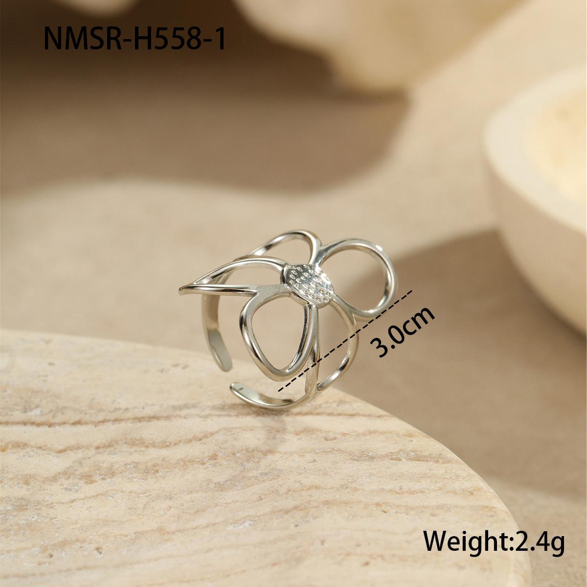 GEMCHIC Women s Gold Silver Color Hollow Flower Titanium Steel Ring Stainless Steel Earrings Light Luxury Vintage Earrings Hand Jewelry Cross-Border