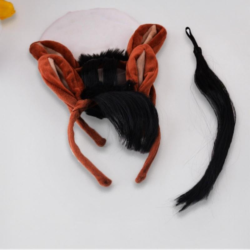 Horse Costume Accessories Horse Ear Headband with Tail Horse Cosplay Outfit for Kid Adult Christmas Halloween Role Play