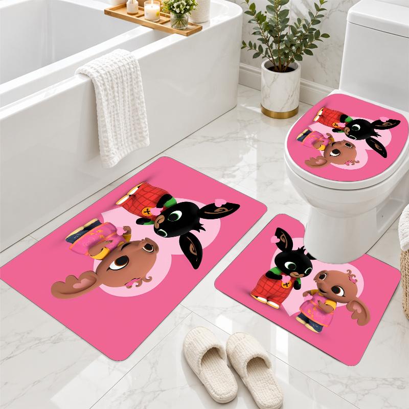 3Pcs Flannel Toilet Mat Set Bing Bunny Bathroom Rug Non Slip Bath Carpet Home Decor