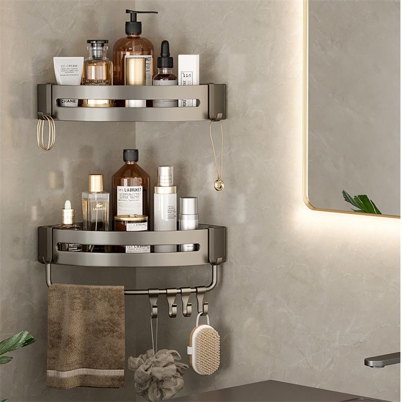 Bathroom Storage Holder Bath Shelf Bath Shower Shelf Aluminum SquareBathroom Corner Shelf Gray Aluminum Kitchen Storage Holder