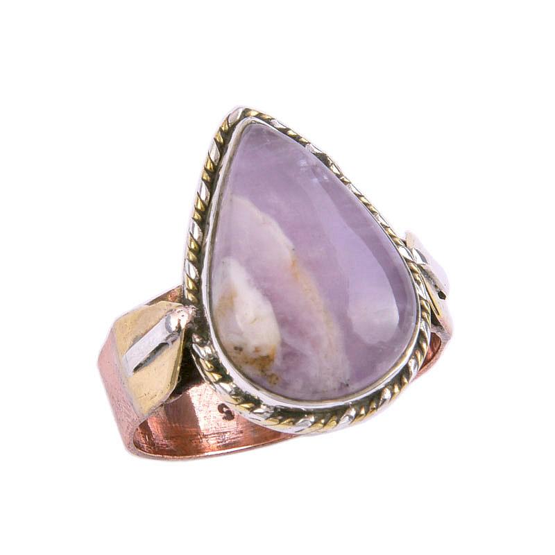 Natural Tiffany Stone Gemstone Two Tone 925 Sterling Silver Ring Size 9.5 M3O79