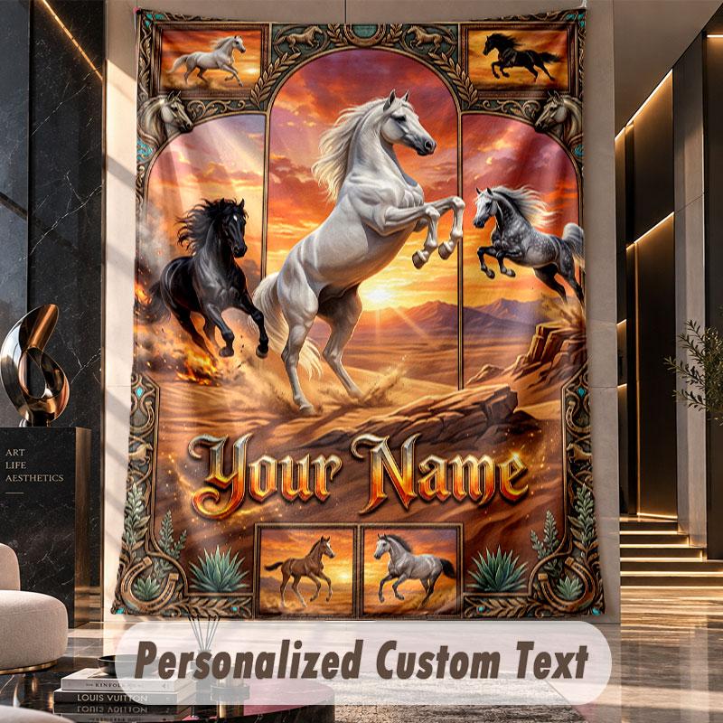 Horse (50) Theme Custom Tapestry Personalized Custom Name Text Wall Hanging Tapestry Home Decor Background Cloth