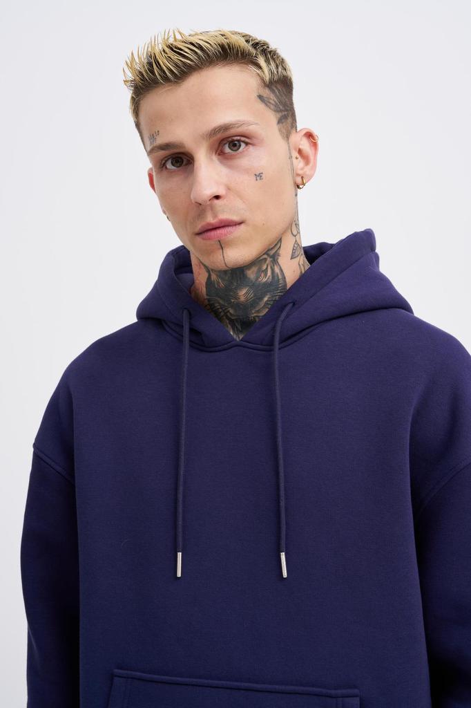 Męska Bluza Oversize Basic z Kapturem - Średni Niebieski