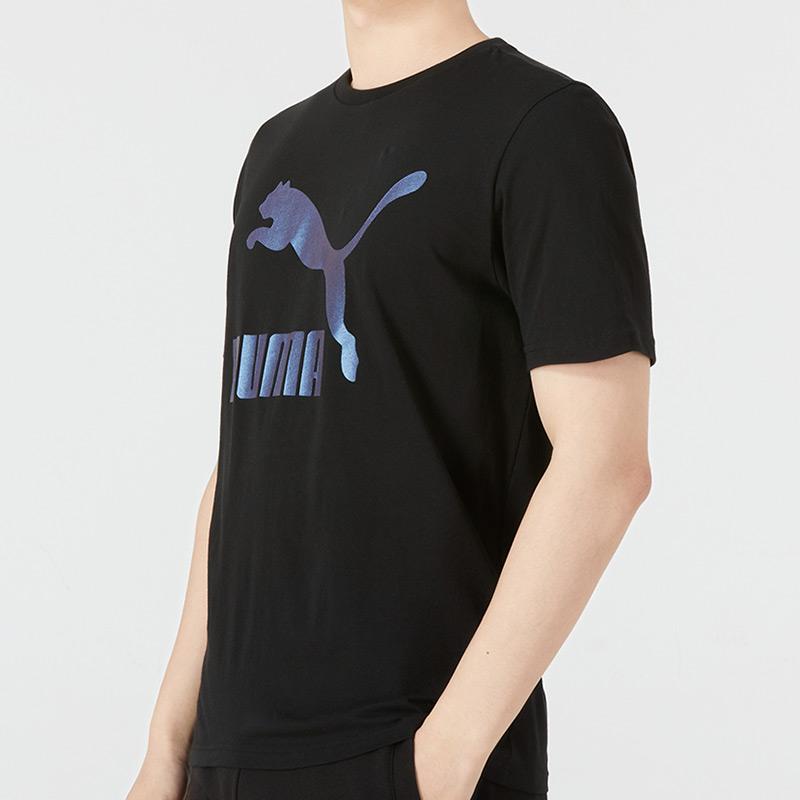 Puma Large Logo Print Crew Neck Sports Tee Men Tops Black 536345-51