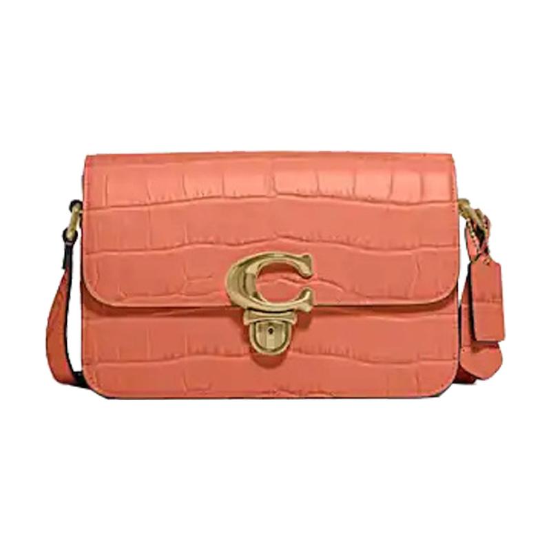 

COACH Studio 25 Simple C Buckle Flap Zipper Crocodile Embossed Leather Crossbody Bag Medium Women s Light Coral коричневий