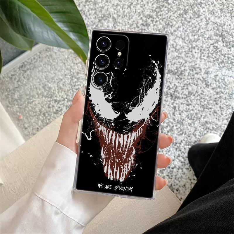 Marvel Venom Black Art Transparent S26 Case For Samsung Galaxy S26 S25 Ultra S24 S22 S26 Plus S20 S23 S21 S25 FE 5G Clear Cover