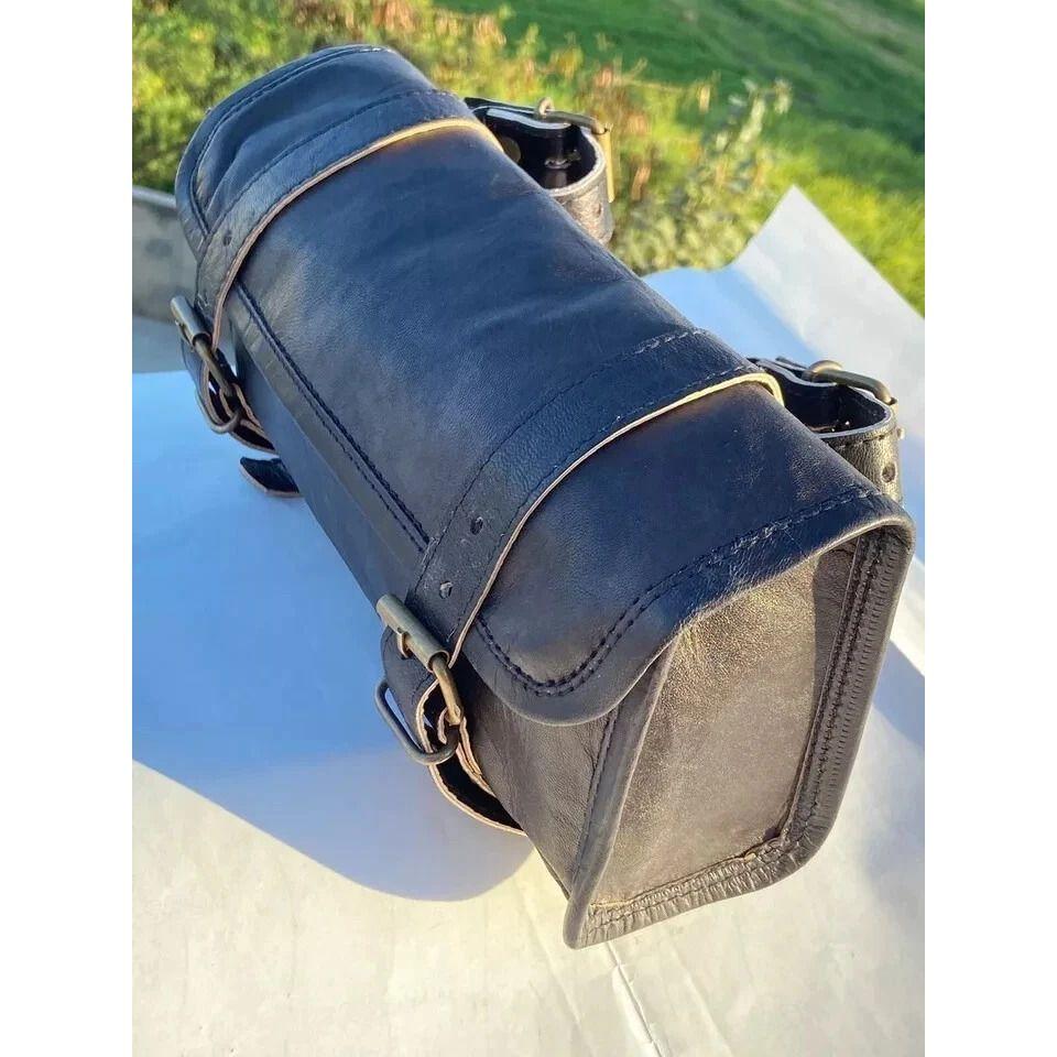 Motorcycle Bag Leather Tool Strap Genuine Goat Buckle Closure Vintage Universal