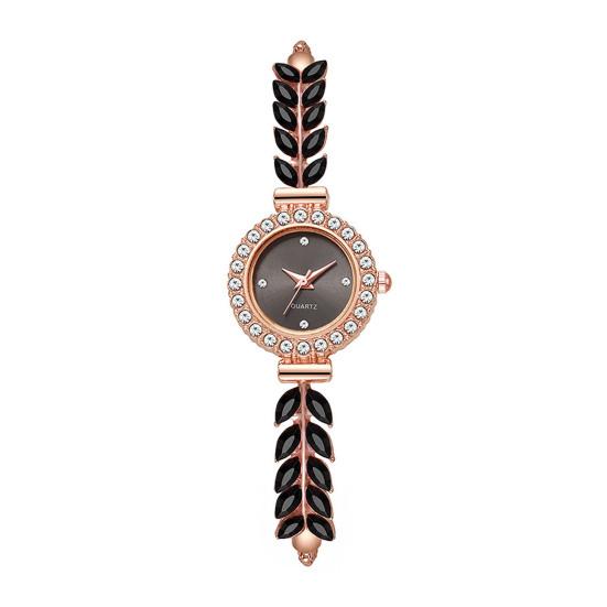 Women Rhinestone Leaf Watch Round Dial Ladies Casual Formal Dress Quartz Bracelet Wristwatch Fashion Jewelry Accessory