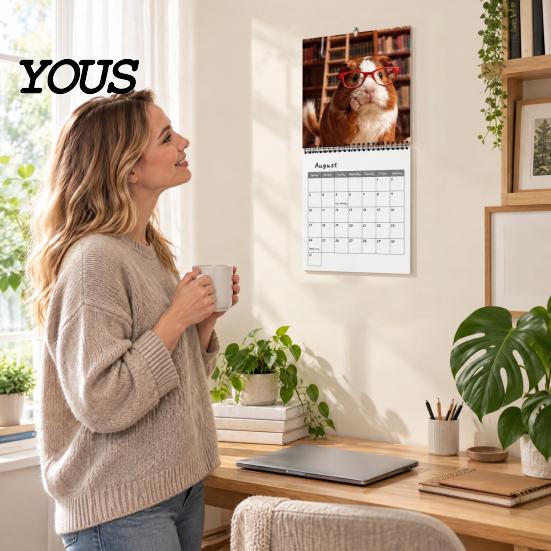 Daily Task Scheduling Book Guinea Pig Calendar 2027, 12-Month Cute Pet Wall Planner with Spiral Thick Paper Desk Binding, for Home Office, Gift Lovers