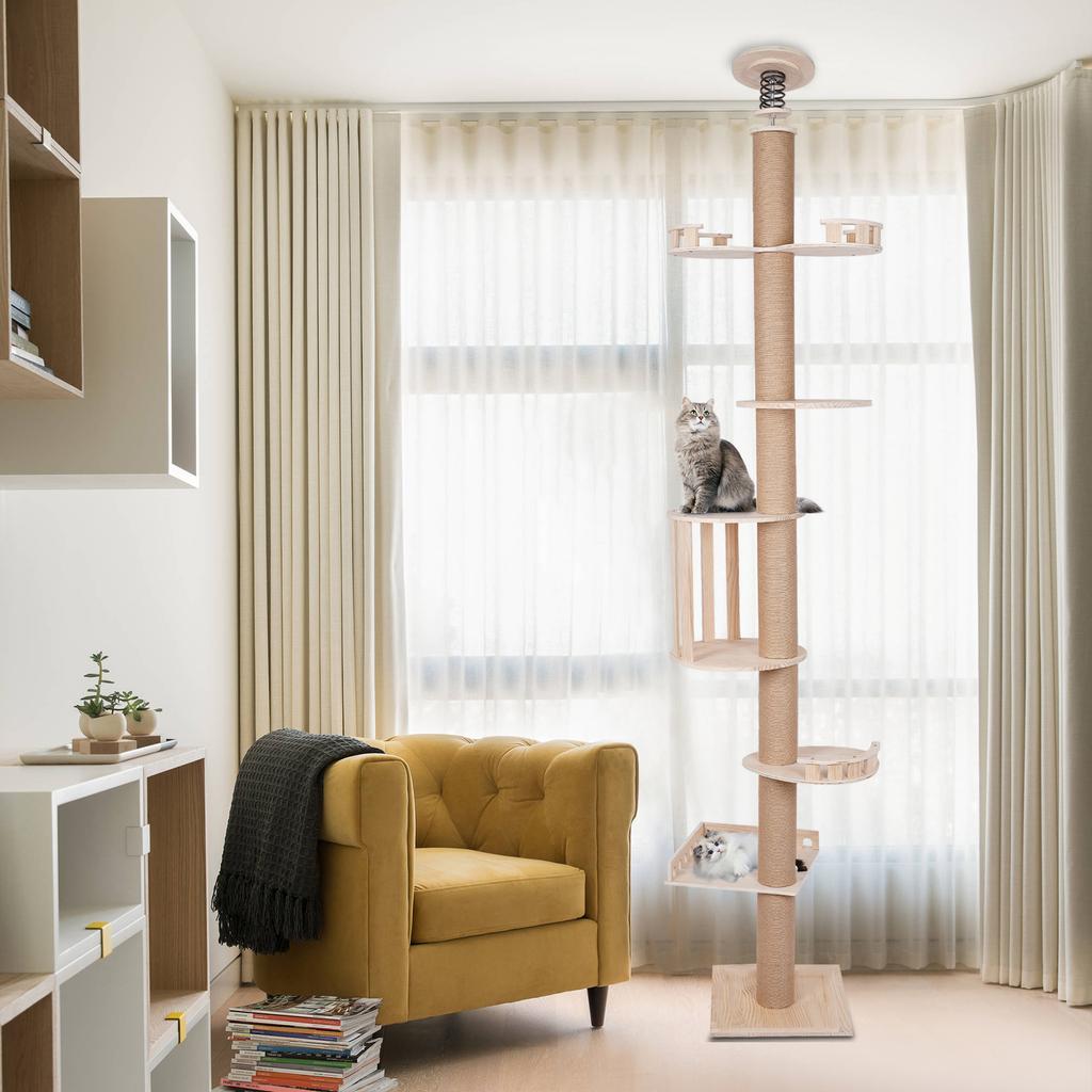 Large Cat Tree Tower for Indoor Cats, 100-104 Inches Tall, Multi-Level Cat Climber with Sisal Scratching Posts, Wooden Cat Condo