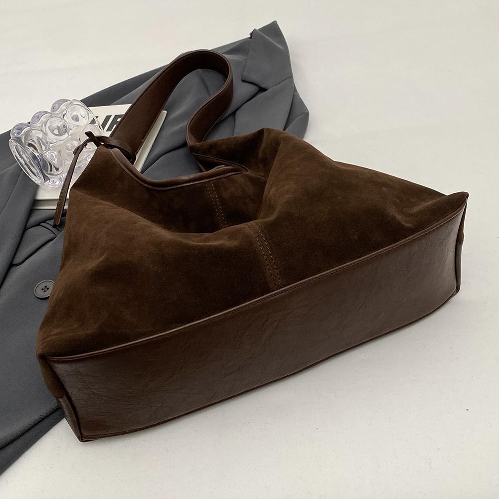 Women Suede Tote Bag Slouchy Retro Handbag Magnetic Closure Large Capacity Purse for Work Travel