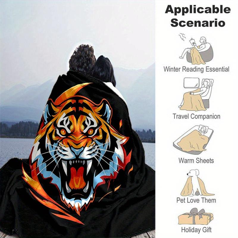 1pc Domineering Tiger Home Decor Blanket Gift for Room Bedroom,Living Room, Travel, Camping, Car Blankets