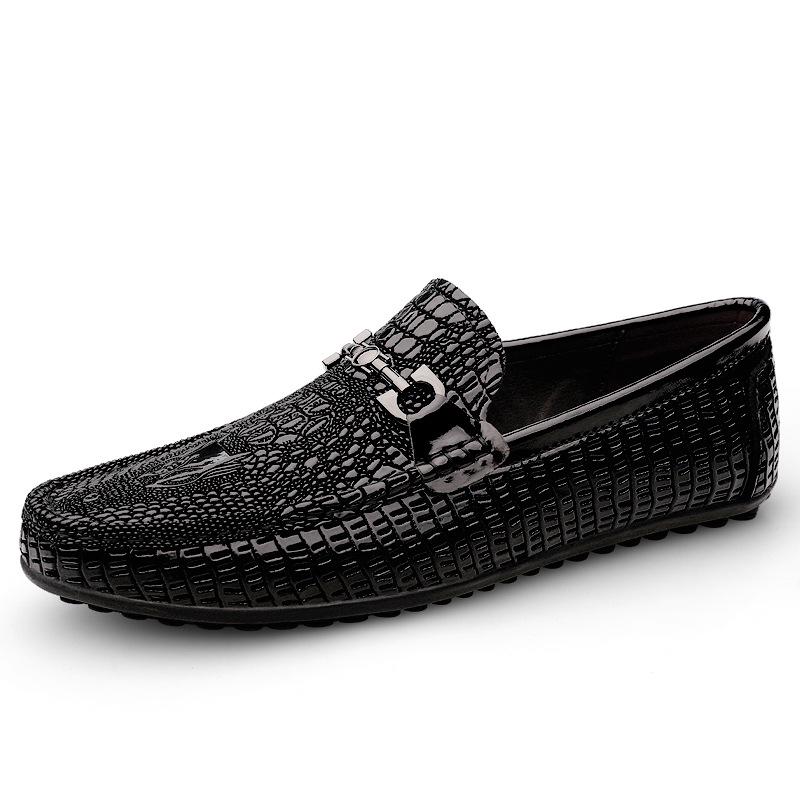 Men s Snake Print Slip-on Loafers: Genuine Leather Cowhide Driving Shoes 40