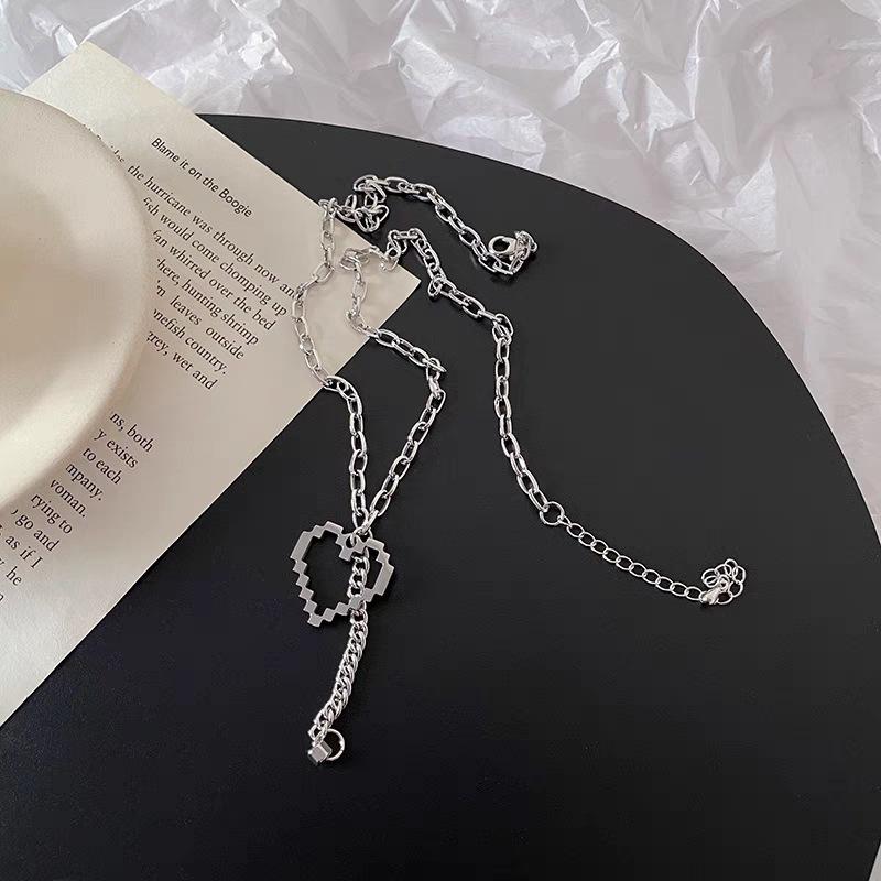 Titanium Steel Mosaic Love Necklace New Personality Internet Celebrity Ins Cold Style Hip Hop Accessories Sweater Chain Pendant for Women