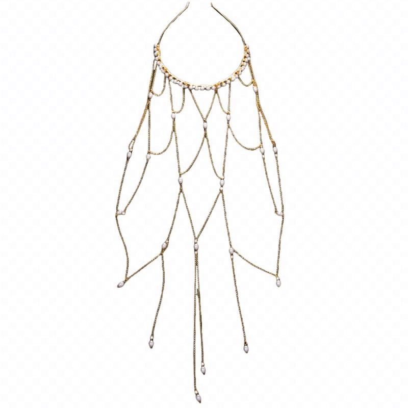 Exploiting Fire Pearl Tassel Headband High-end Ins Style Bride Wedding Headwear Simple Niche Hair Accessories