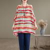 Short Sleeve Plus Size Cotton Vintage Stripe Casual Loose Long T Shirt Tops Women Summer T-shirt