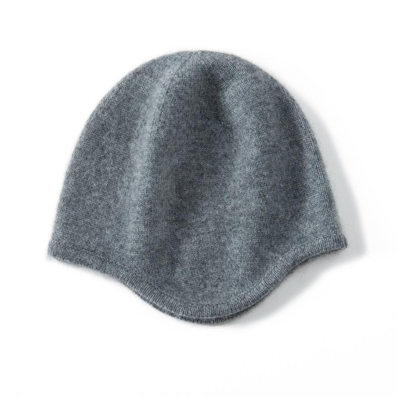 Cashmere knitted cold hat women's autumn and winter warm ear protection solid color wool hat showing face small versatile fashion hat