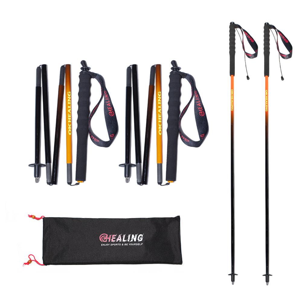 OKHEALING Folding Trekking Pole Carbon Fiber 5-Section Lightweight Portable Mountain-Climbing Hiking Stick