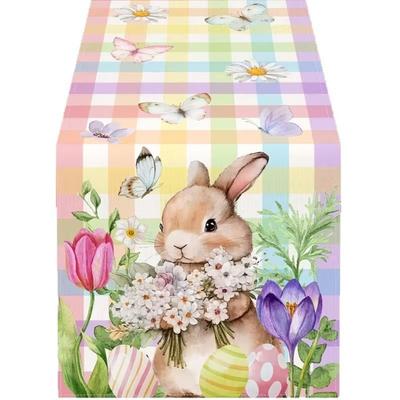 Wasserdichte Oster-Tischfahne Anti-Rutsch Ölbeständig Tischdecke Streifen Karomuster Blume Schmetterling Hase Esstischdecke Hotel