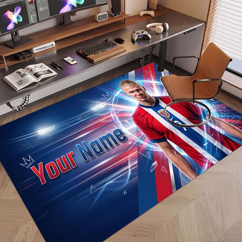 Custom Rug Erling Haaland Pattern Print Name Text Soft Non‑Slip Floor Carpet for Home Indoor Decoration