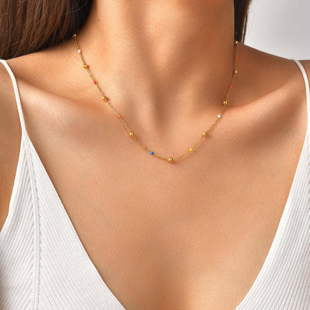 Wind Fashion Versatile Clavicle Chain Stainless Steel Epoxy Bead Chain Necklace, Jewelry Nc-2410