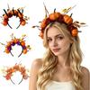 Halloween Kostüm Haarreif Reifen, Schwarzes Stirnband mit 3D Kürbis Herbstlaub Dreidimensionales Kopfstück Rote Blumen, Universell Thanksgiving
