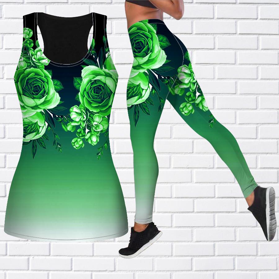 Lila Rosen-Druck-Yoga-Outfit für Damen, modische Workout-Leggings, Fitness, Sport, lässige Yoga-Hose