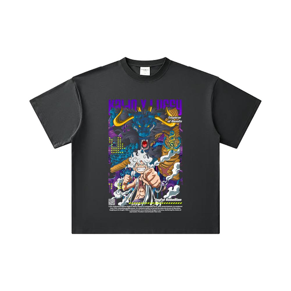 260 GSM Double Yarn 32 Count 100% Cotton One Piece V35 Luffy Kaido Print Unisex Heavy Cotton T Shirt