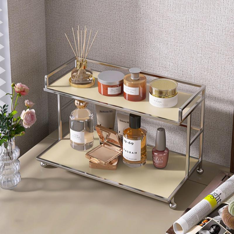 2Layer Acrylic Cosmetic Organizer Bathroom Vanity Storage Shelf Transparent Makeup Display Countertop Shelf Desktop Bathroom Decor Space Saving Decor