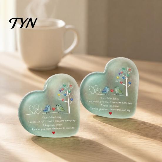 Small Gifts for Her Heart Ornament with Heartwarming Message, Best Friend Decorative Friendship Appreciation Presents Keepsake, Acrylic Desk