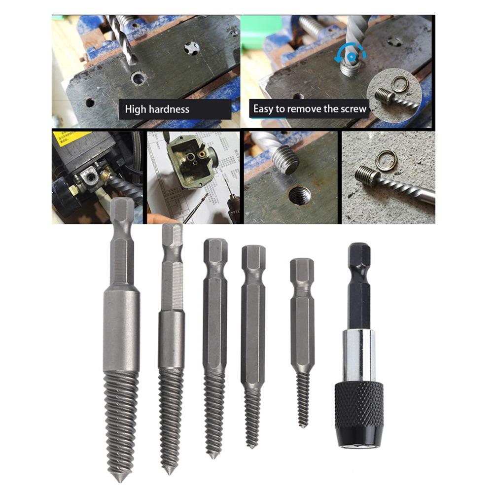 6 Pcs With Adapter Bolt Extractor Kit Drill Bit Stripped Screw Remover Mechanical Repair