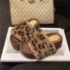 Internet celebrity explosion thick bottom heightening leopard print fluffy slippers women 2025 autumn and winter new furry outer wear one-word c